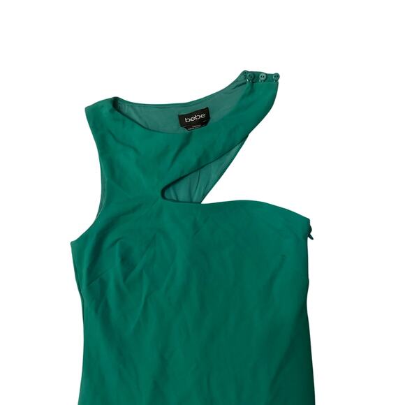NWT Women S Bebe Top Slash Cut Out Dress Deep Green Mini Bodycon Stretch Evening - Picture 2 of 5